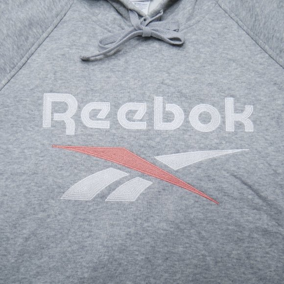 Reebok Vector Crossfit Fleece Hoodie Sweatshirt Womens Size L Gray Pink Metcon - Picture 3 of 7
